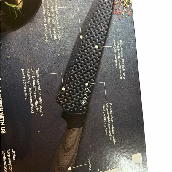 Kitchen Cutlery w Diamond Embossed, Anti-Stick Ultra Sharp Blades Ergonomical - Picture 2 of 2